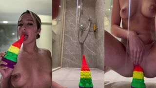 Jordy British uk babe PoV solo dildo in shower