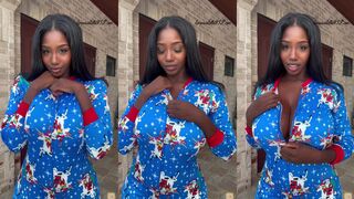 Ellietheempress unbuttons his Christmas pajamas